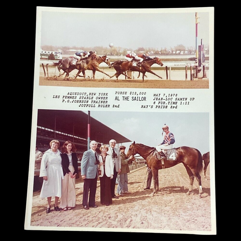 Vintage 1978 Aqueduct Winner Circle Photo Al the Sailor Jean-Luc Samyn